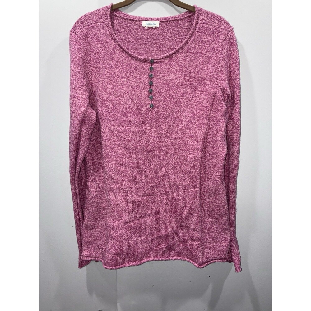 Sundance Homestead Henley Sweater Heathered Pink Knit Long Sleeve Cotton Blend S